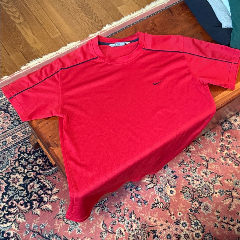 Nike Red Short Sleeve Athletic Tee with Black Swoosh